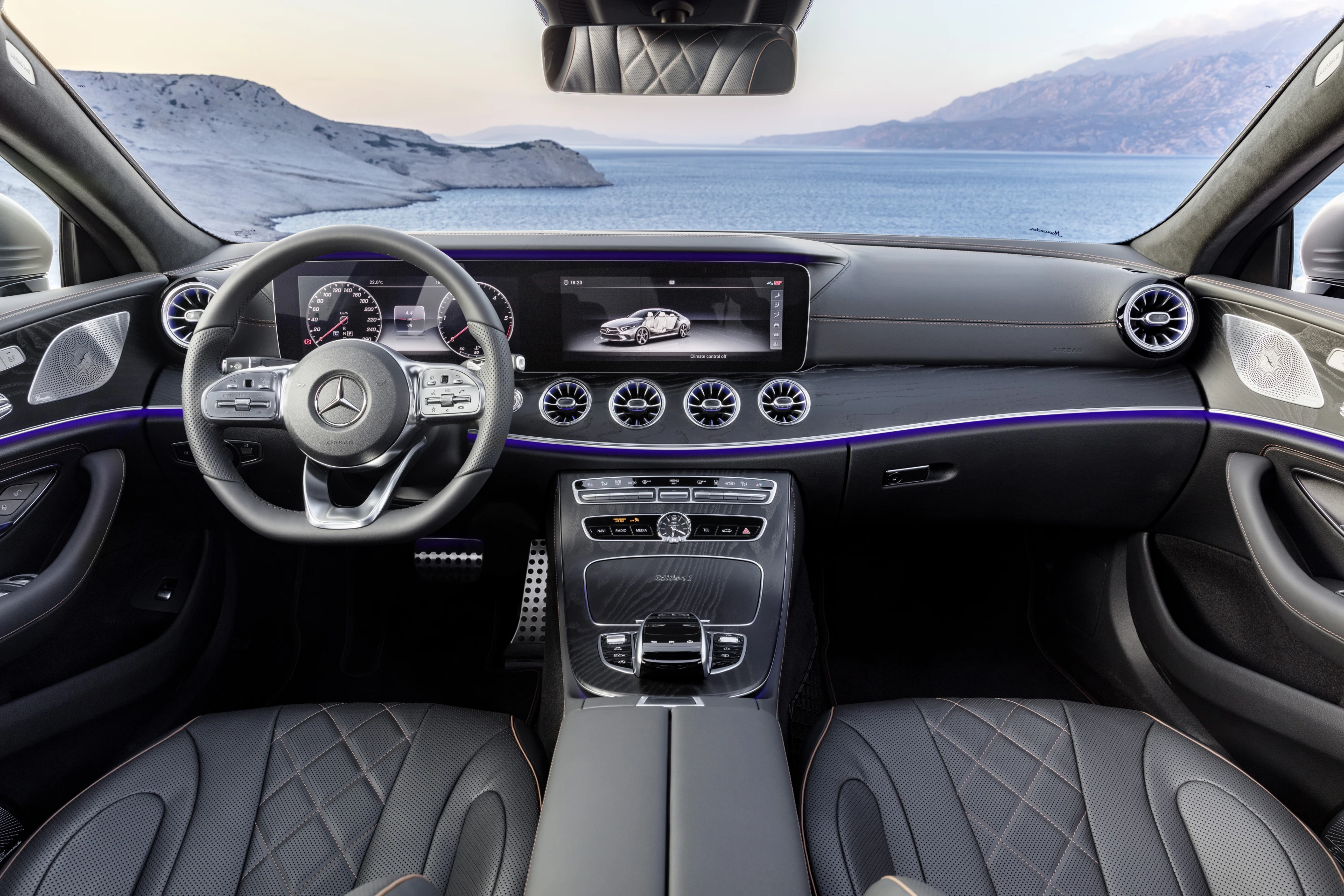 Inside, the 2019 Mercedes-Benz CLS works to mirror the exterior’s simplicity with a contoured design and the use of materials to create lines and edges