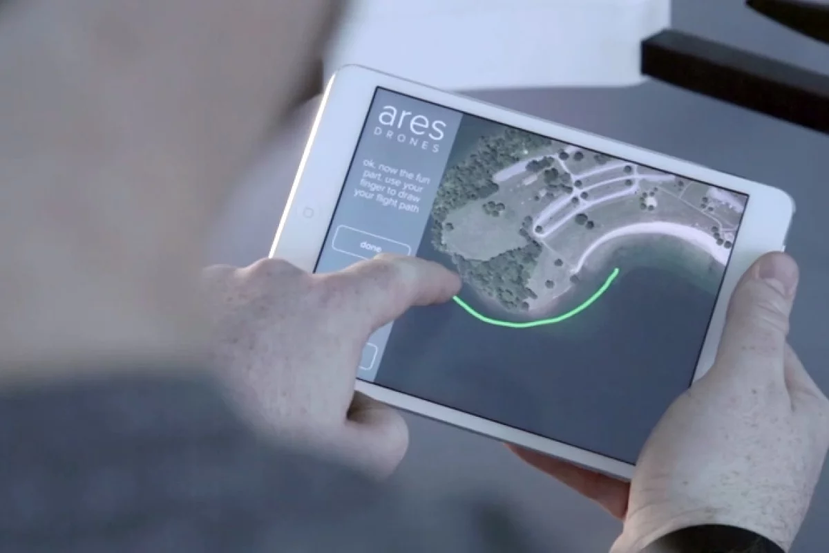 The Ares autonomously follows flight paths drawn by the user on their mobile device's screen