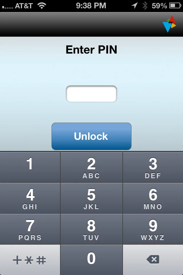 The app requires a pin each time you launch it