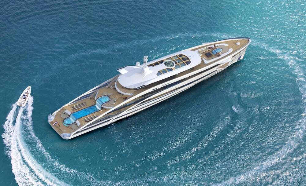 The Project Maximus superyacht is designed primarily for the owner and has accommodation for just 12 guests, with the capacity to offer suitably grandiose private quarters for two VIP guests or as one master mogul-size cabin by opening the adjoining doors