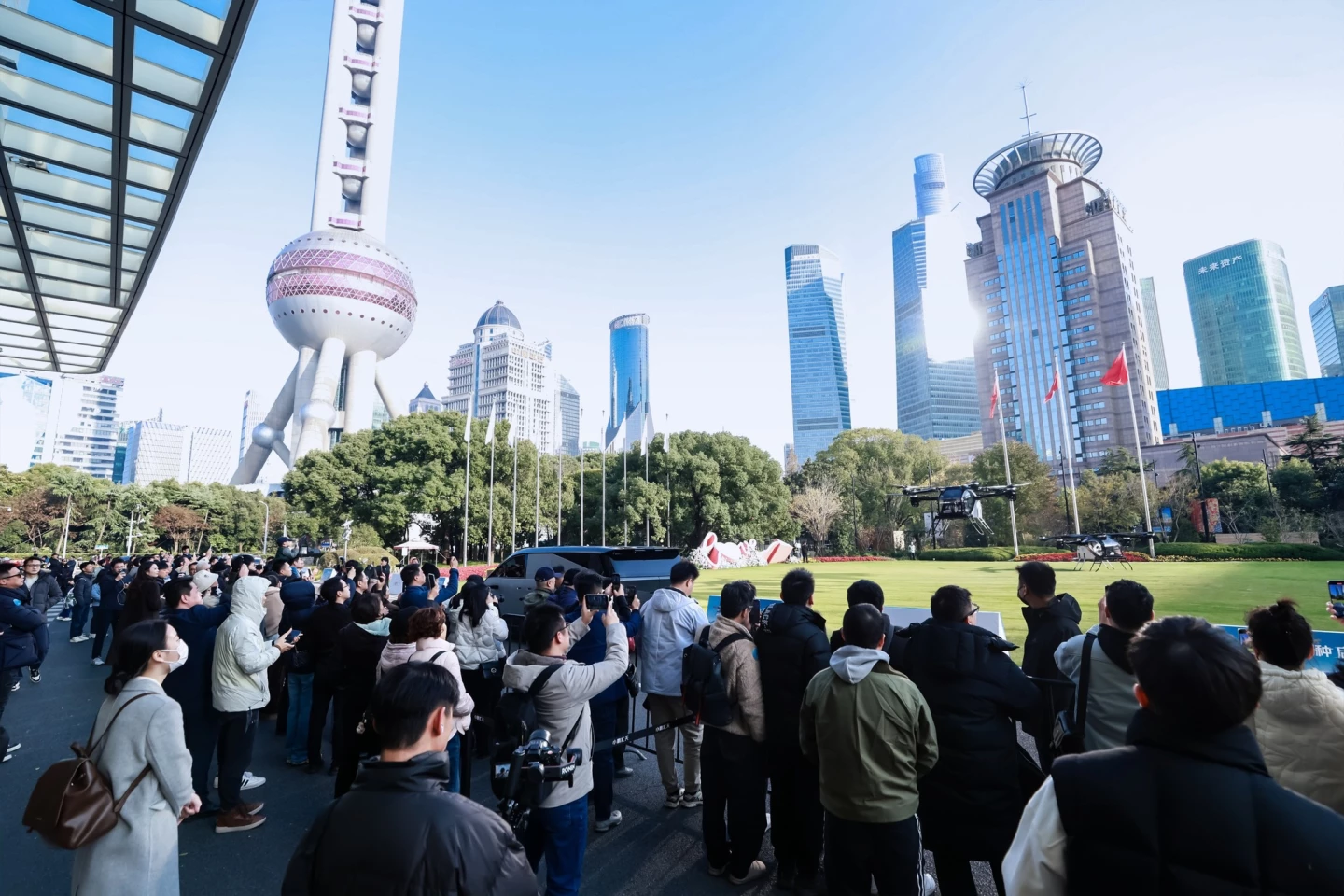 The Land Aircraft Carrier flying car takes off for the crowd