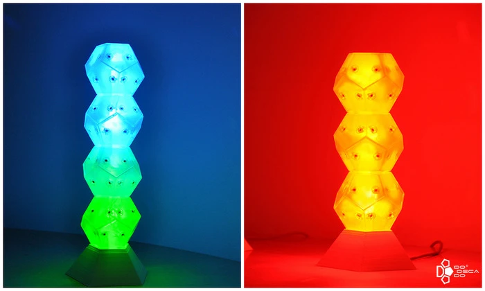 Stackable LED dodecahedrons in a range of colors and styles