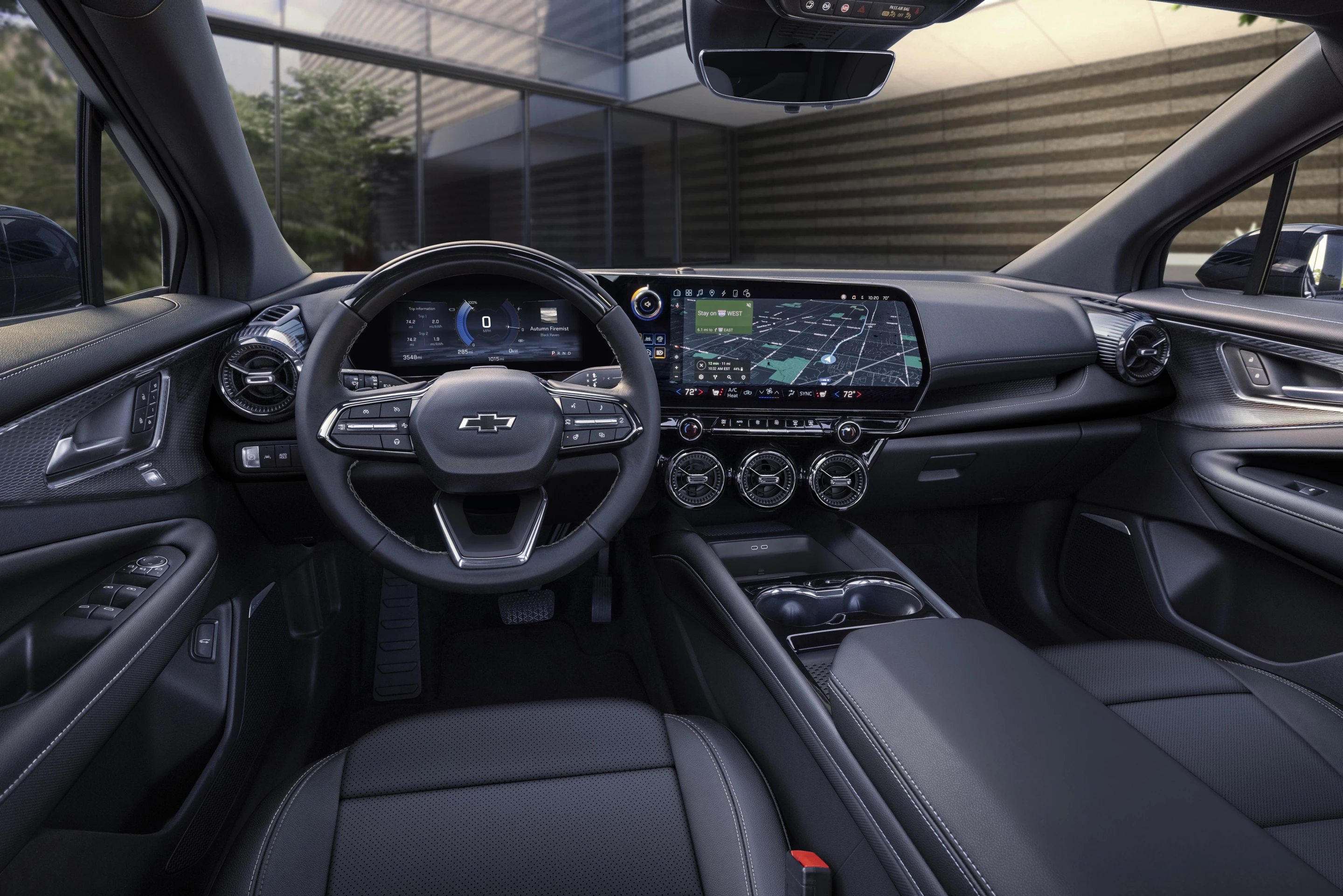 The 2024 Chevrolet Blazer EV 2LT with Blacken Black interior; all Blazer EV models will pair a 17.7-in infotainment touchscreen with an 11-in digital instrument panel