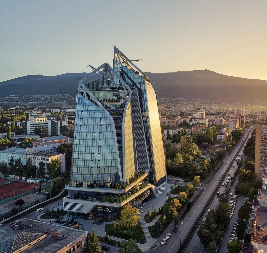 NV Tower was designed by A&A Architects and reaches a height of 106 m (347 ft) in Sofia, Bulgaria