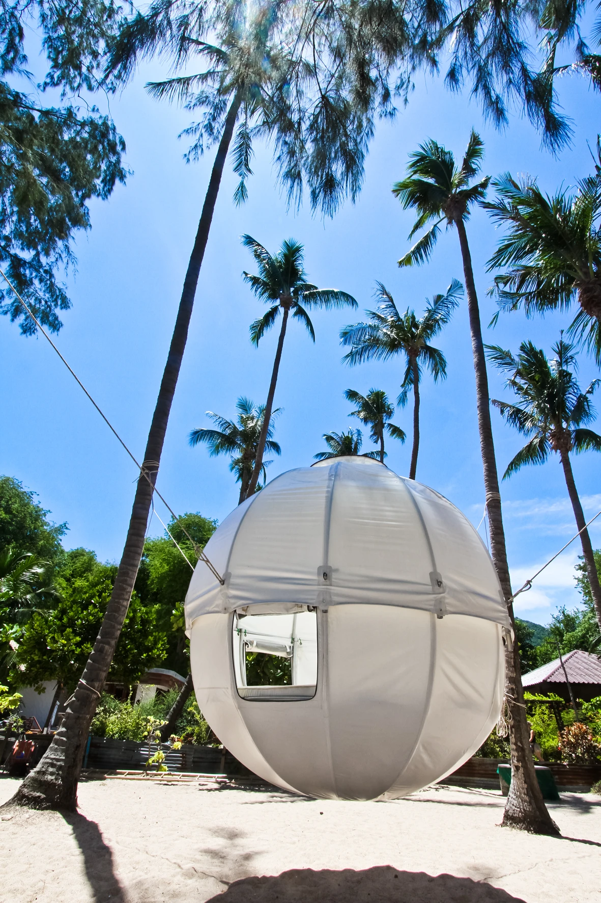 If the pod is suspended close enough to the ground, users can just climb in through any of the three access points