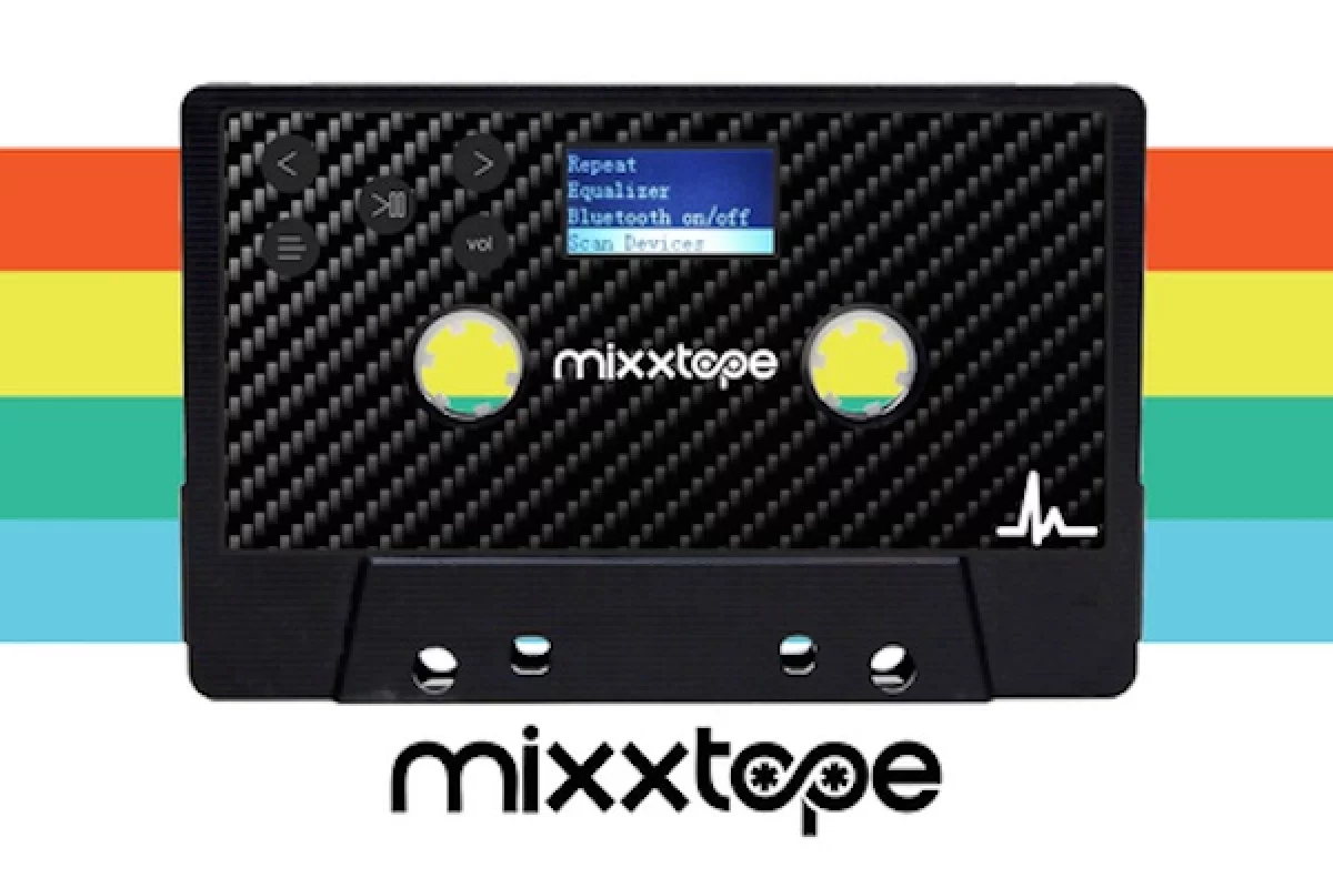 The Mixxtape is a digital music player shaped like a cassette, which can play through a headphone jack, Bluetooth or an old-school tape deck