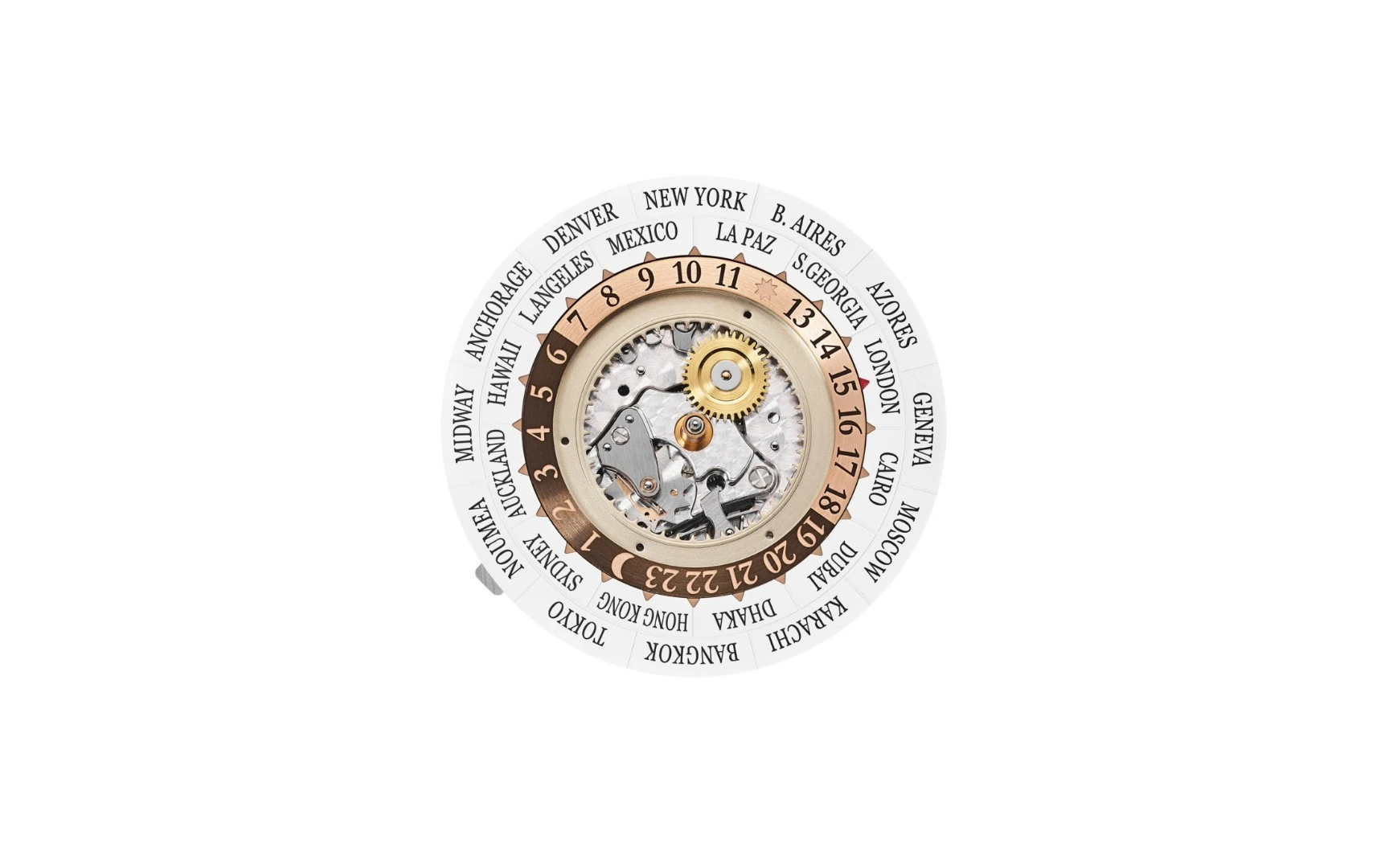 The Patek Phillipe World Time Repeater display