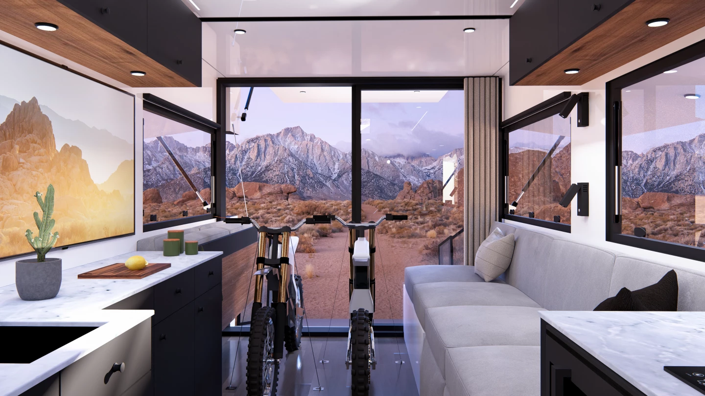 Sure, parking two pristine brand-new ebikes in the living area doesn't look bad, but how about after a few laps through the dust and rock just out those windows?