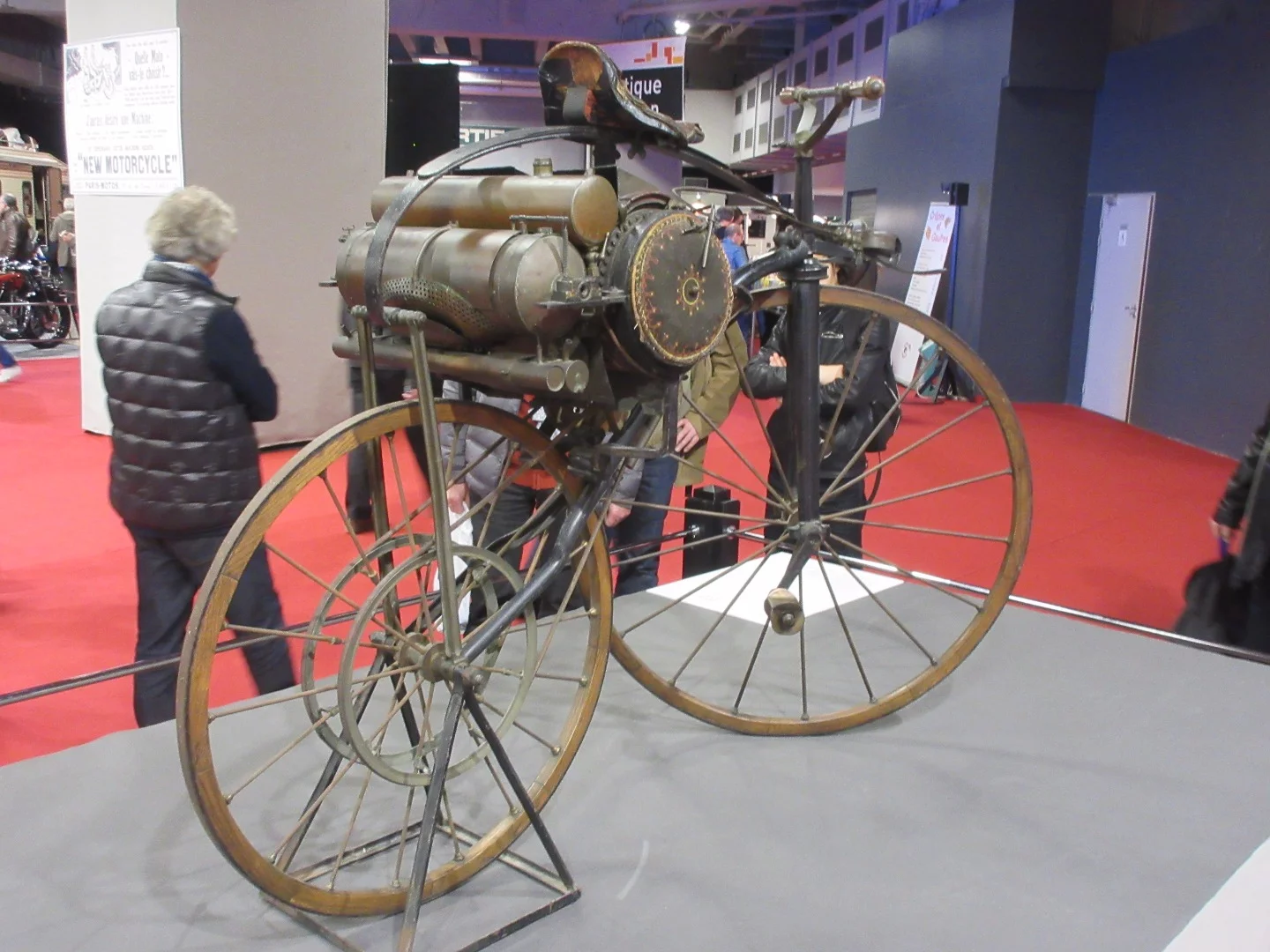 The steam-powered Michaux-Perreaux appeared at roughly the same time as the Roper (between 1867 and 1869), but Roper never patented his work whereas Louis-Guillaume Perreaux patented his steam velocipede on December 26, 1869. It's all academic, because they operated independently anyway and solved the same equation of functional powered two-wheel transport with the same steam power source, but arranged different ways. They are both perfect examples of humanity's ingenuity at its finest. I'd bet it was a pig to ride just the same.