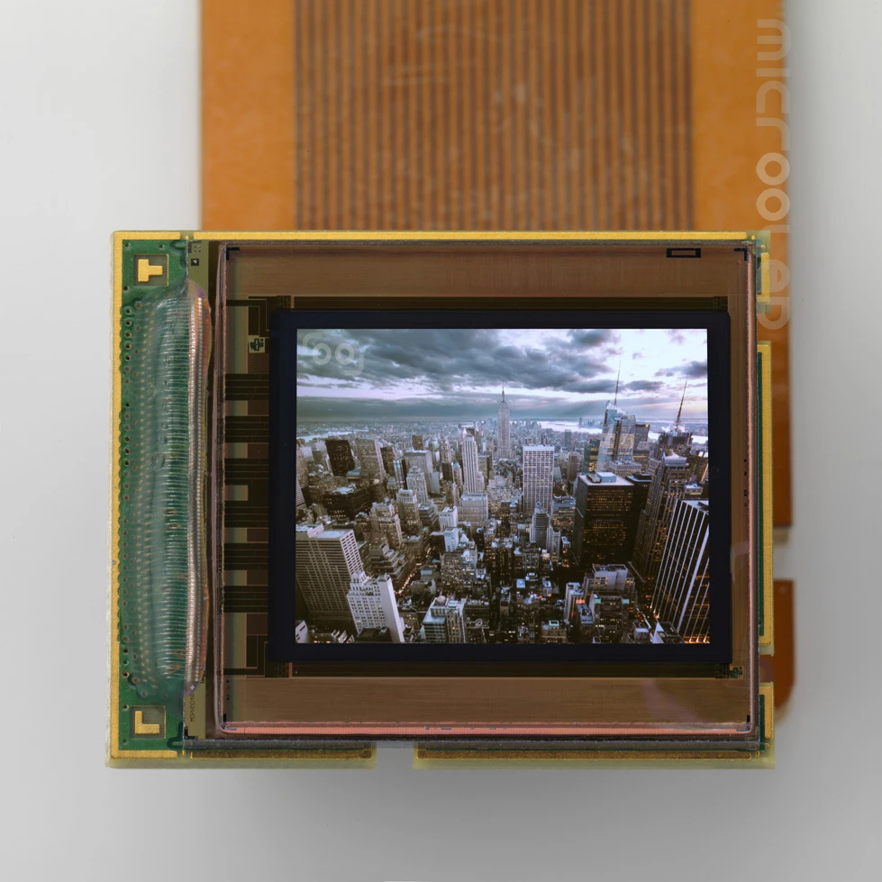The new microdisplay comes in both 16 million color SXGA (1280 x 1024 pixels) and monochrome (2560 by 2048 pixels) formats, has a 100,000:1 contrast ratio and can be driven with as little as 0.2W of power