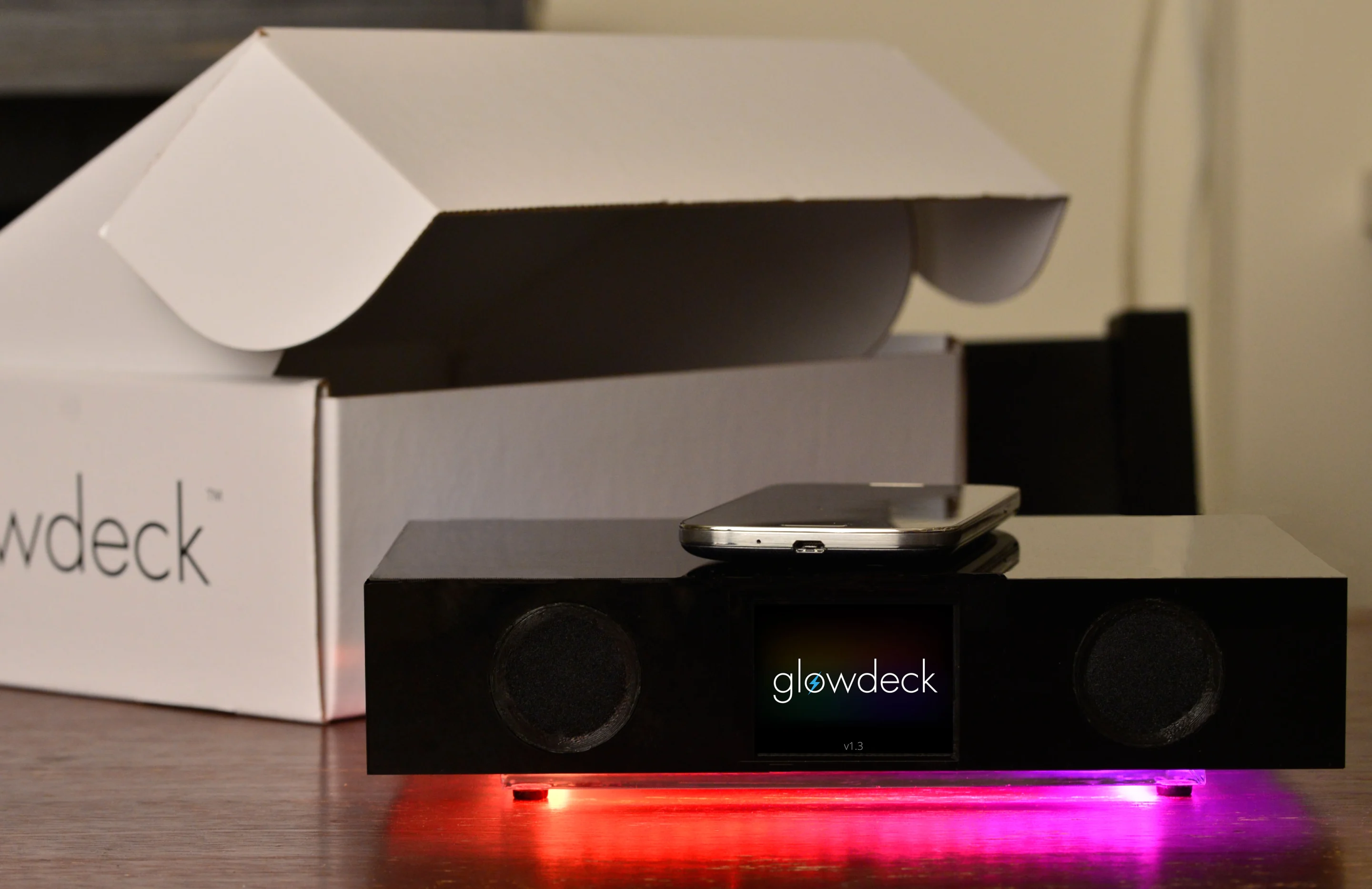 There's a multicolor LED lighting array to the bottom, which can be synced with the music or act as a visual notification, or even app-controlled mood lighting