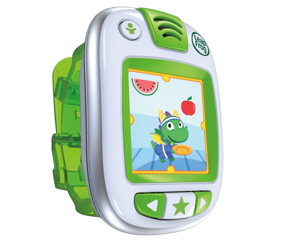 The chunky, brightly-colored LeapFrog LeapBand features a 1.4-inch color screen along with hard-to-miss buttons and a speaker