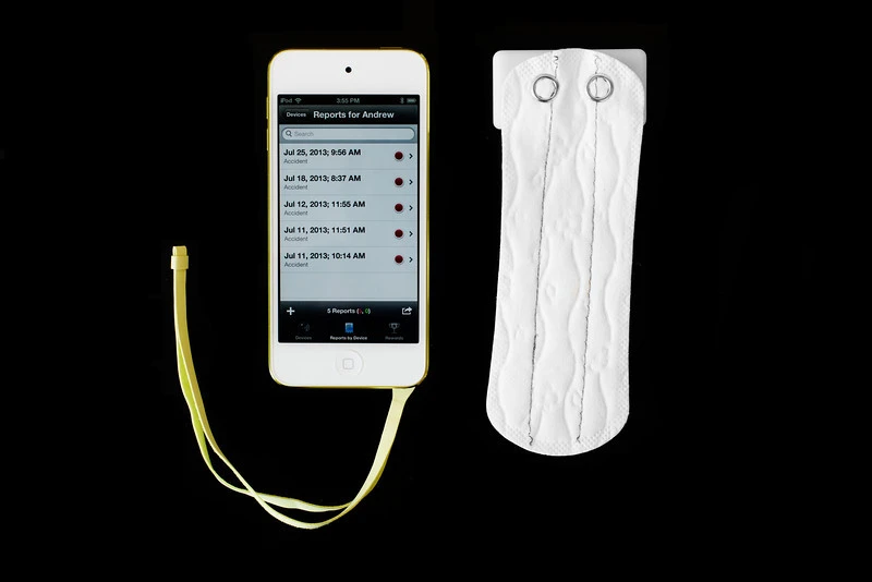 iPod with the disposable sensor resembling a panty liner that fits into the child's underwear