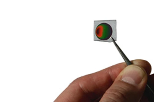 A new kind of supermacro lens will resolve fine details in the patterns of color change to identify specific chemical hazards (Image: Credit: Sailor Lab/UCSD)