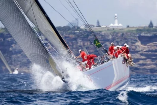 WILD OATS XI with Sydney in the background Photo by: Carlo Borlenghi/ Rolex