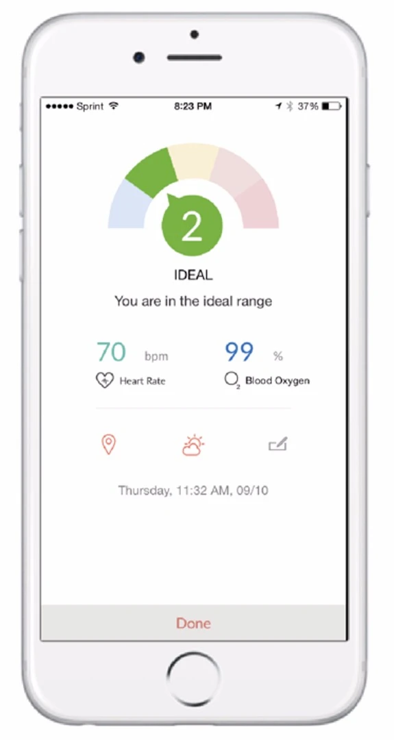 The Mocaheart app showing the Moca Index readout