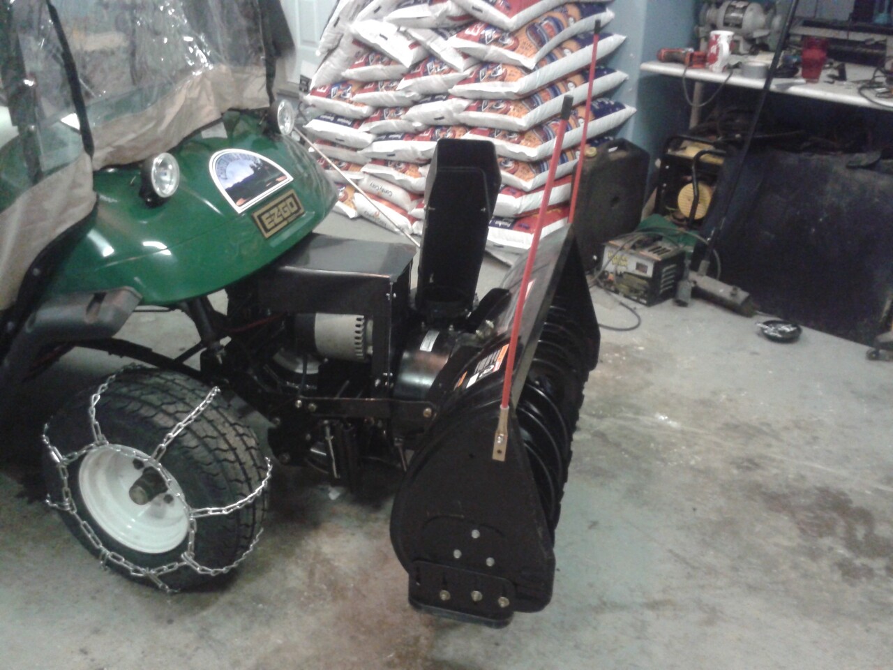 Snowpig Golf cart gets pimped into an electric snowblower