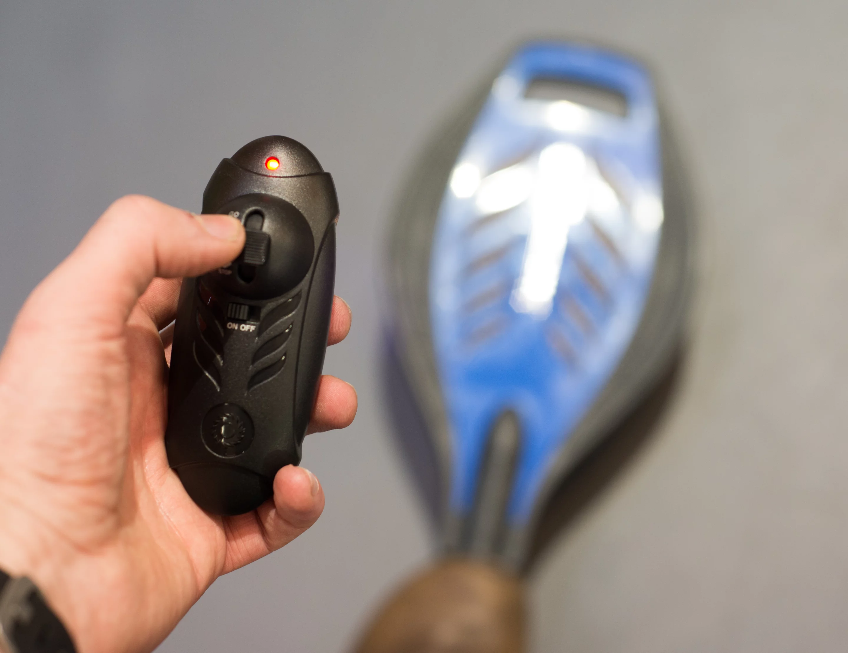 The Razor RipStik Electric is controlled by a joystick-style remote