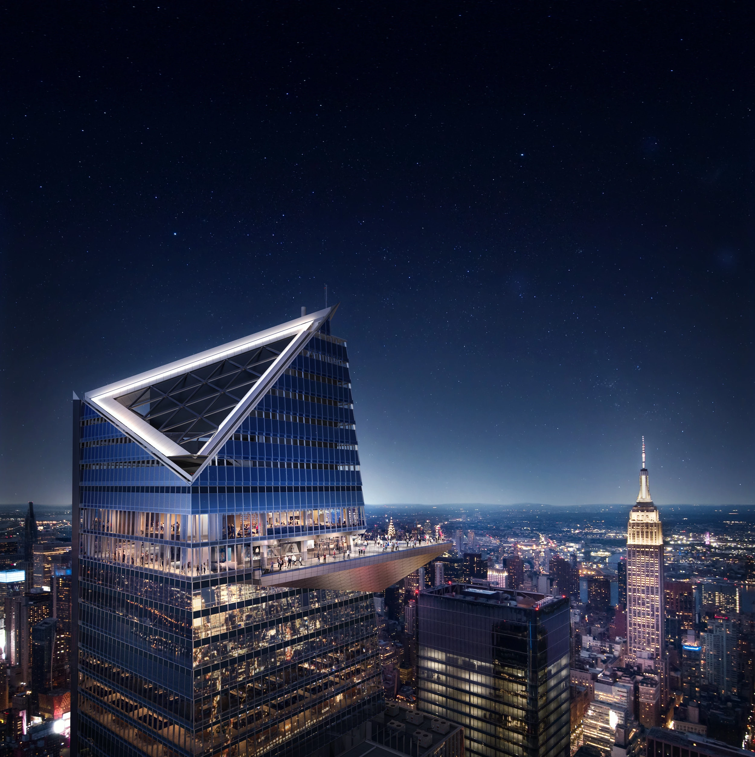 Named 30 Hudson Yards, the mixed-use supertall skycraper is designed by KPF and rises to a height of 387 m (1,269 ft)