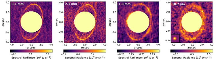 Images of Uranus's rings at different wavelengths
