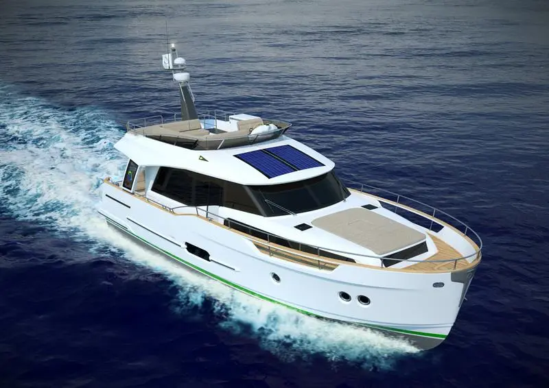 The Greenline 48 that débuted at the Dusseldorf Boat Show