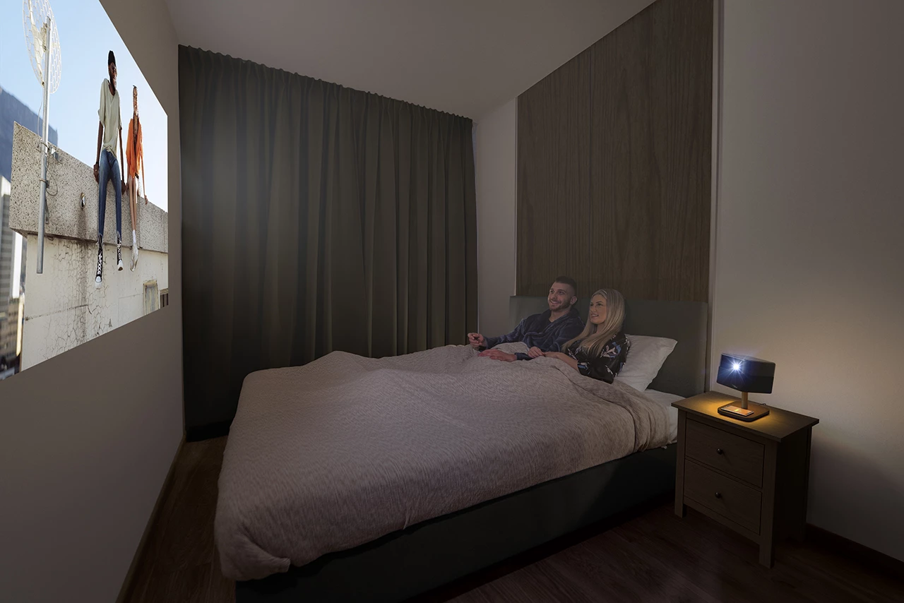 The EF-73 turns a bedroom wall into a big-screen canvas, making projection feel as natural as a bedside TV - without the TV