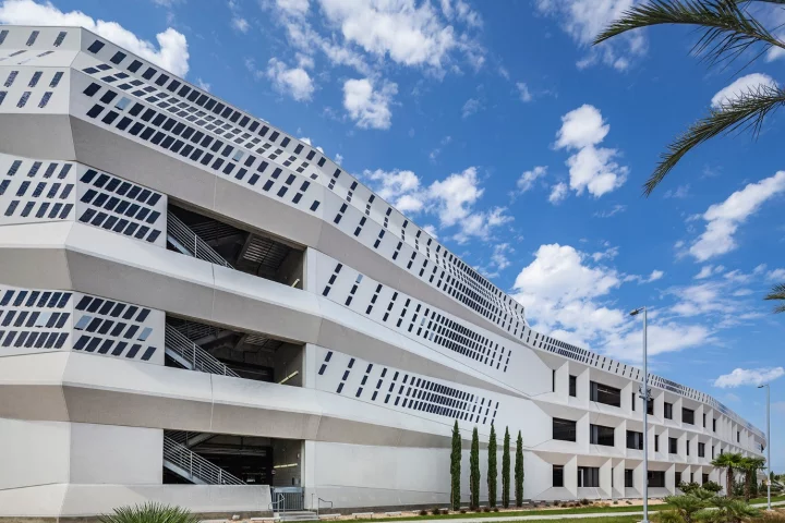Water ripples and dancing snowflakes are among the Dazzle animations that will appear on the facade of San Diego International Airport's new Rental Car Center
