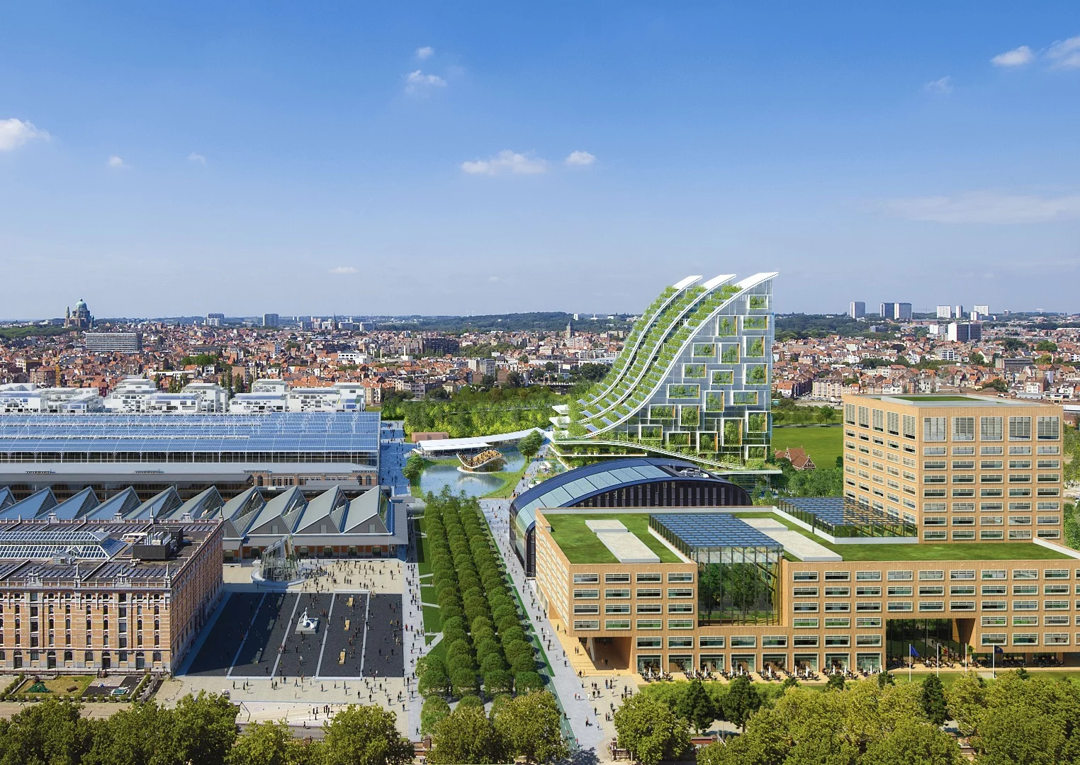 The most notable feature of the Tour & Taxis proposal concerns three vaguely ski-jump shaped residential buildings referred to as vertical forests