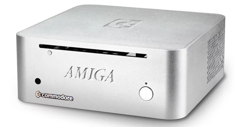 With an anodized aluminum case, rounded corners and front-loading slot drive, the Amiga mini is strongly reminiscent of the pre-2010 Mac Mini (Image: Commodore USA)