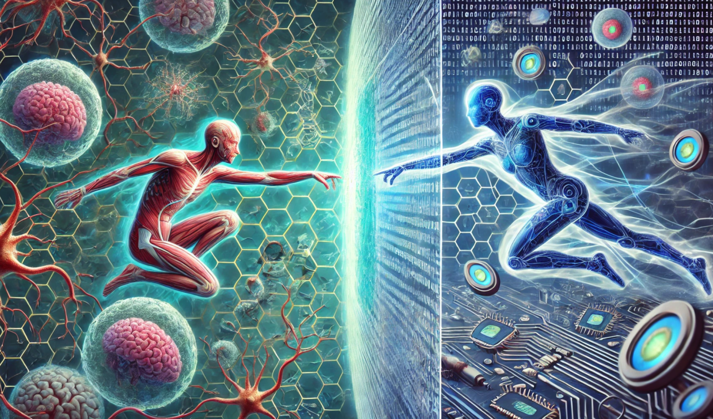 Biological and artificial intelligence, pictured using generative tools, need to come together under a more inclusive notion of cognition, says Levin