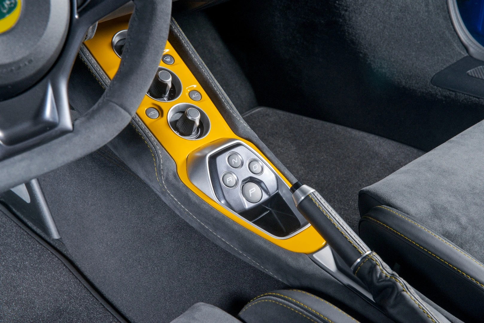 The Lotus Evora GT410 Sport utilizes a six-speed transmission in either manual or (pictured) automatic shift