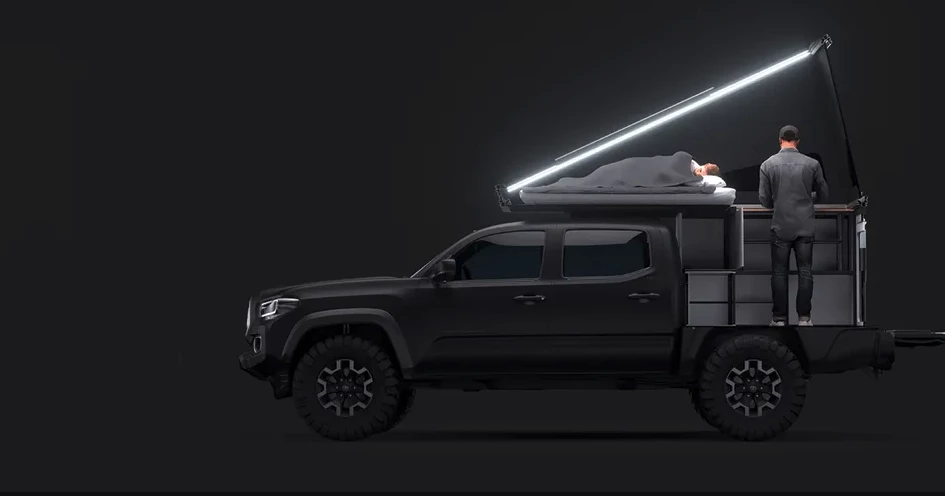 The Hardsider's forward-set design allows access to standing height in the pickup bed without having to break down the sleeping platform