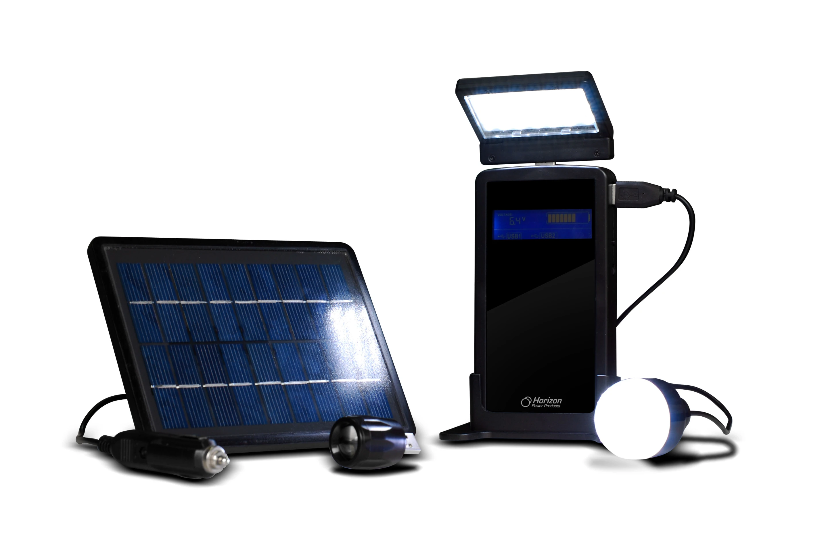 The Sunbox USB 3.0 solar charging system provides three types of lighting, recharges mobile devices, and includes rechargeable AA batteries