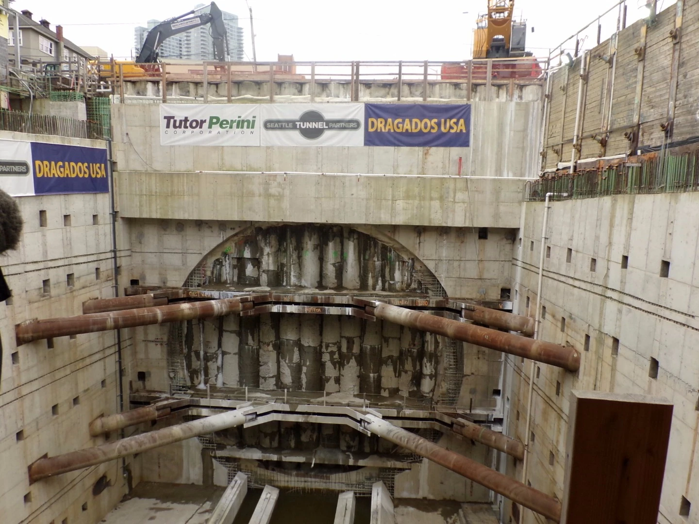The pit was reinforced with giant steel braces