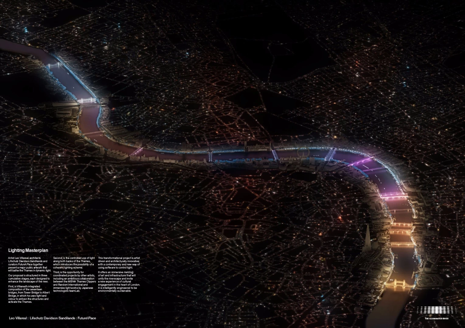 Leo Villareal's "Current" concept will see 17 bridges along London's River Thames lit up with colorful LED lighting