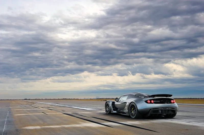 The Hennessey Venom GT prepares for an acceleration run