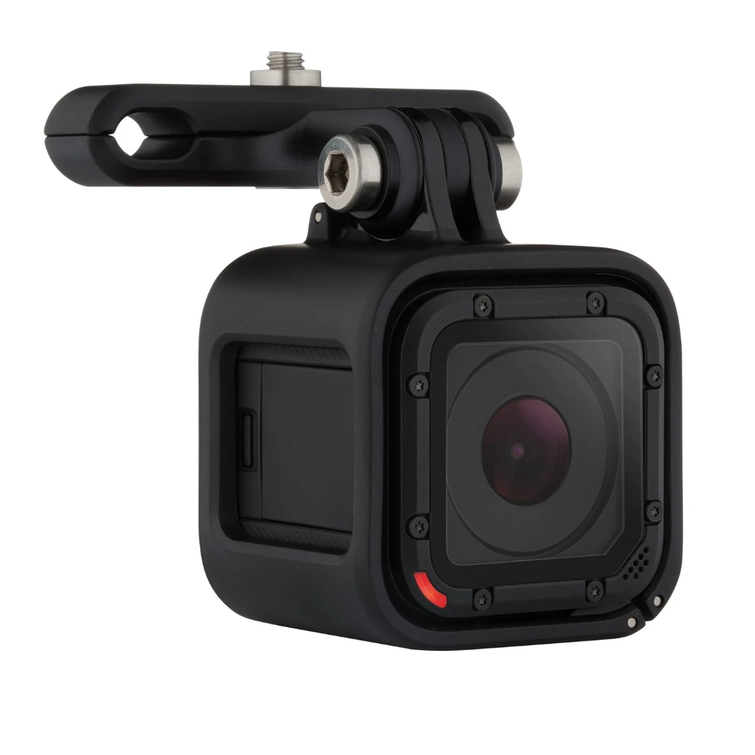 A Hero 4 Session attached to the seat rail mount
