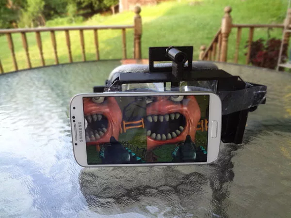 Like the Oculus Rift, the headset uses special lenses over each eye so the wearer perceives two sides of a stereoscopic image as one