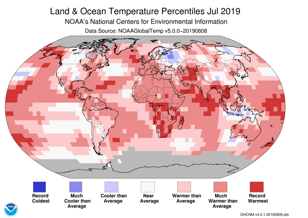 July 2019 had the highest global average temperatures on record