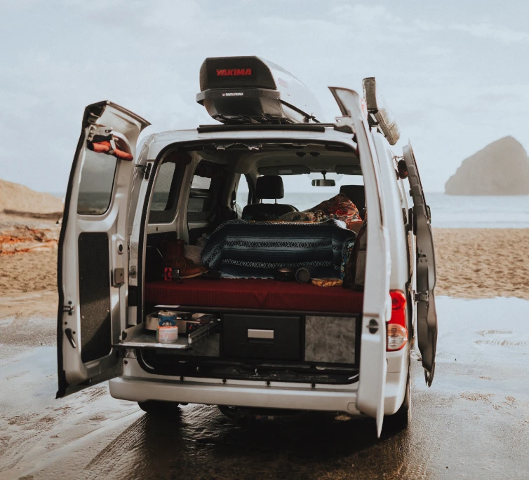 The kitchen installs and removes as a single box, helping make it easy to convert the Free Bird from camper van to cargo van and vice versa