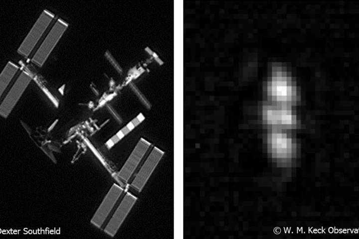 Imagery of objects in low Earth orbit (left) compared with in geosynchronous Earth orbit – DARPA is seeking to develop ground-based imaging technologies that are "up to 100 times more powerful than the current state of the art"
