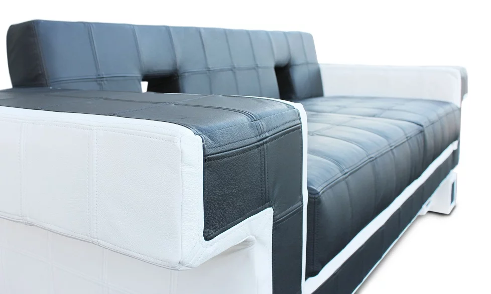 Retro Alien Couch features memory foam cushions covered in leather