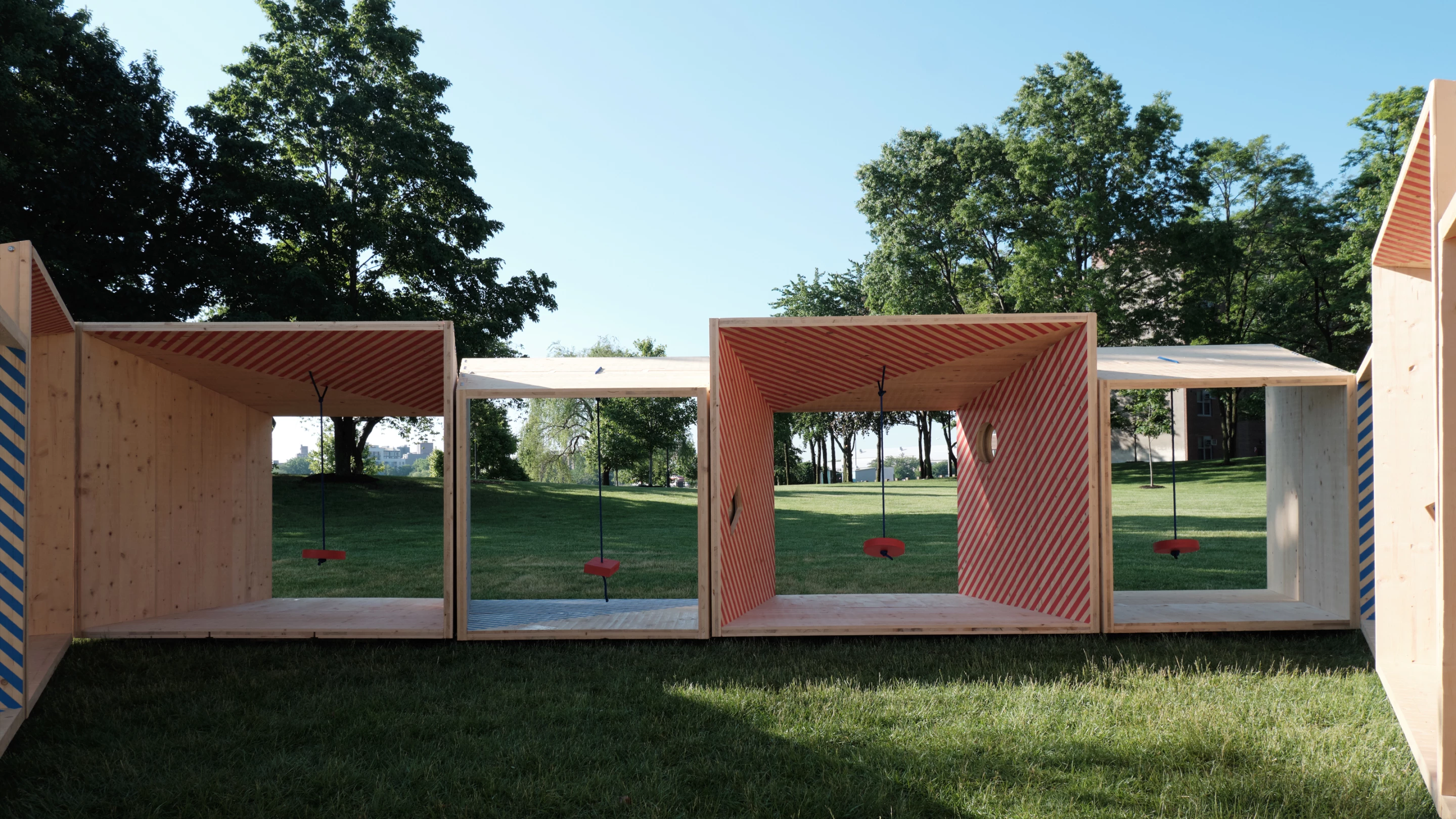 Salvage Swings is a series of swings for all ages that was built using recycled shipping pallets and can be easily dismantled if required