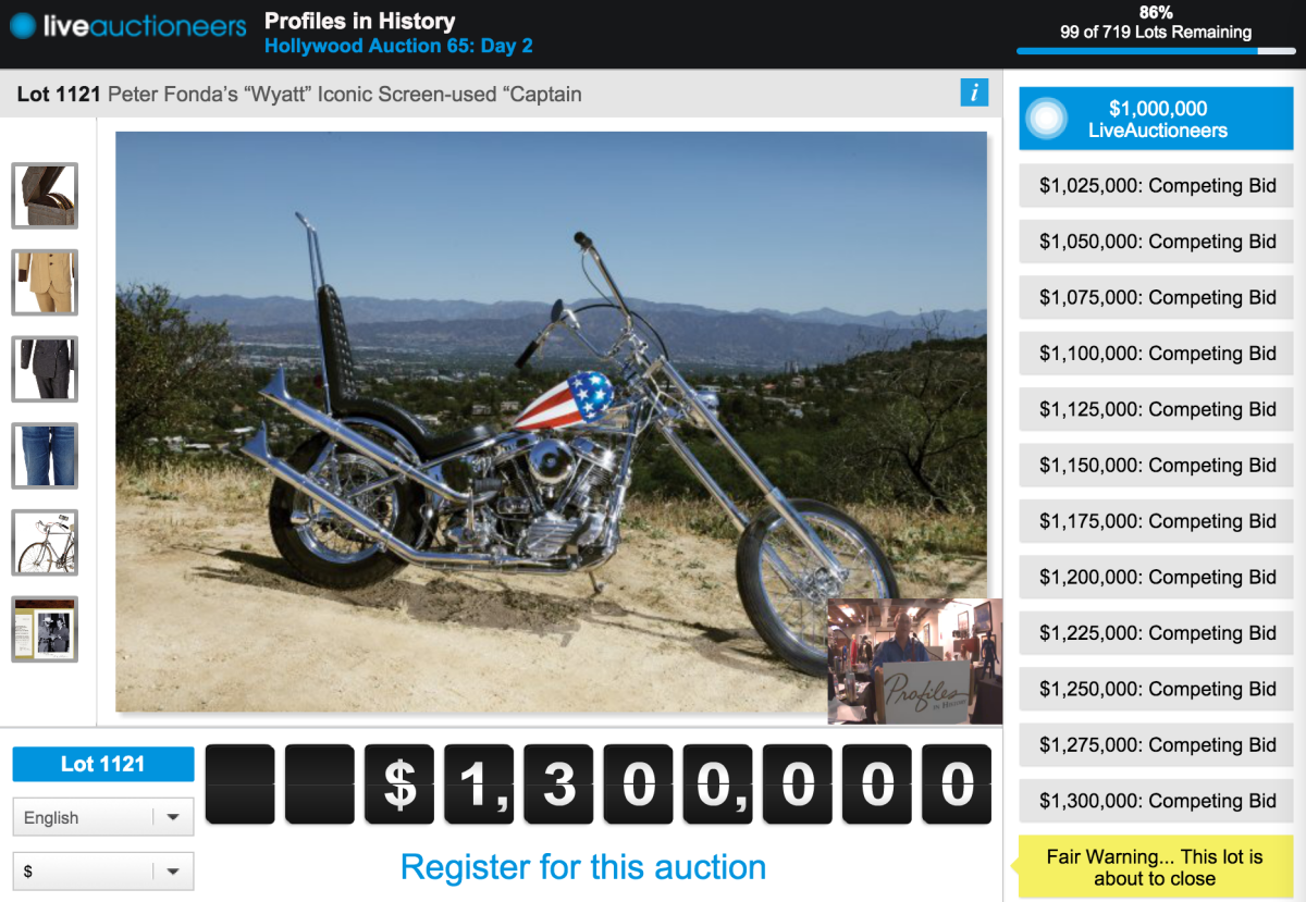 As we accurately forecast last year, the Easyriders Captain America Chopper smashed existing motorcycle auction records when it sold for $1.62 million last year, tripling the previous record