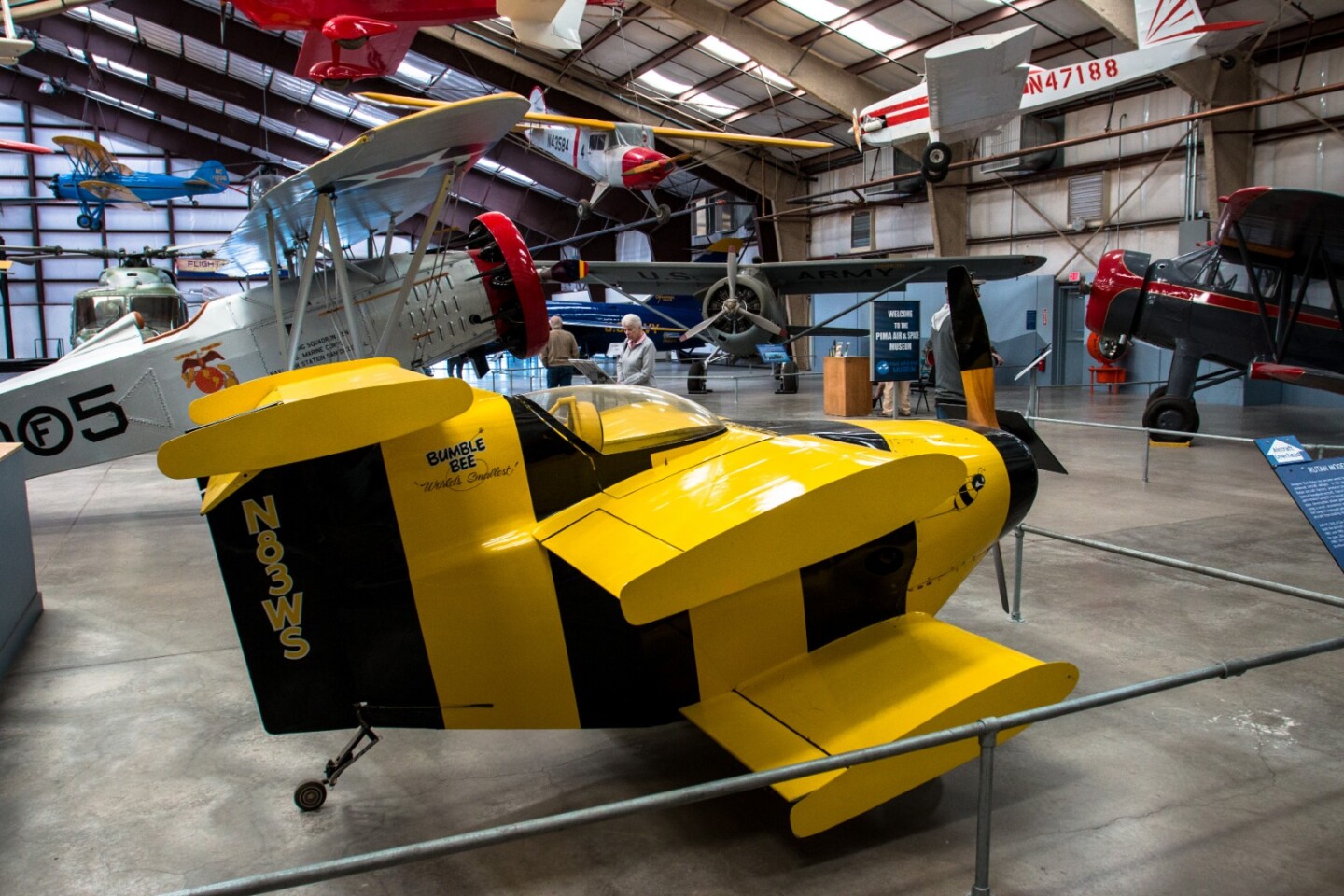 The adorable Starr Bumble Bee was built to take a crack at the record for the world's smallest manned aircraft, with a 6'6 wingspan, a 9'4 length and a height of just 4'1. It took the Guinness record when it made its first flights in January 1984, and was capable of speeds up to 180 mph - but could only fly to a service ceiling of 3,000 ft due to its tiny wings.