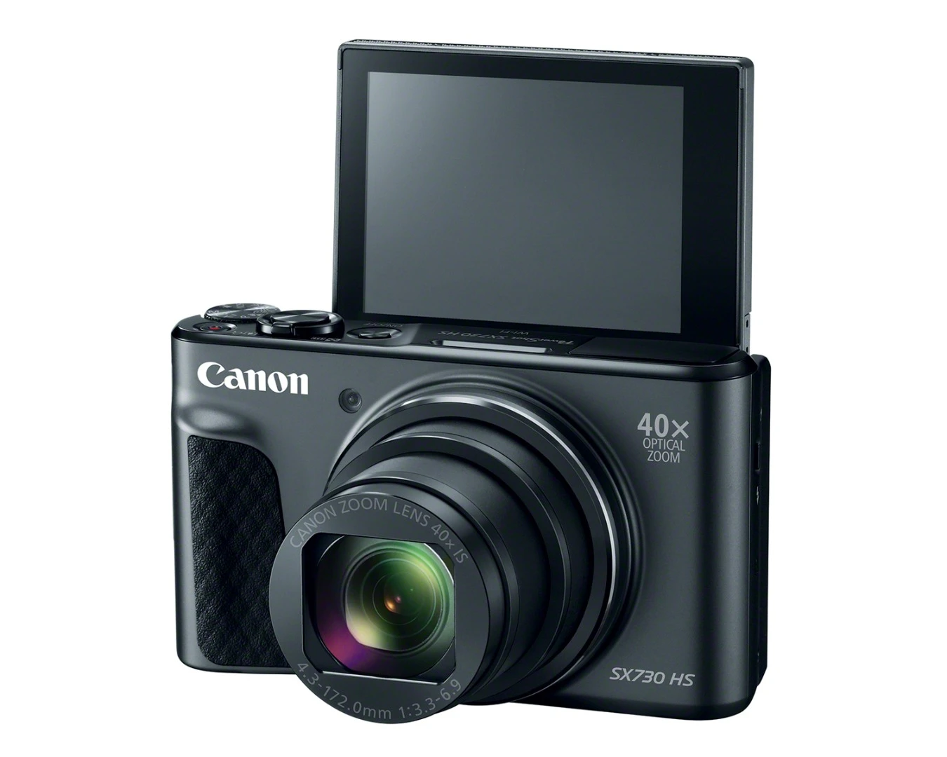 The rear monitor on the Canon PowerShot SX730 HS can be tilted upwards for easier selfie shooting