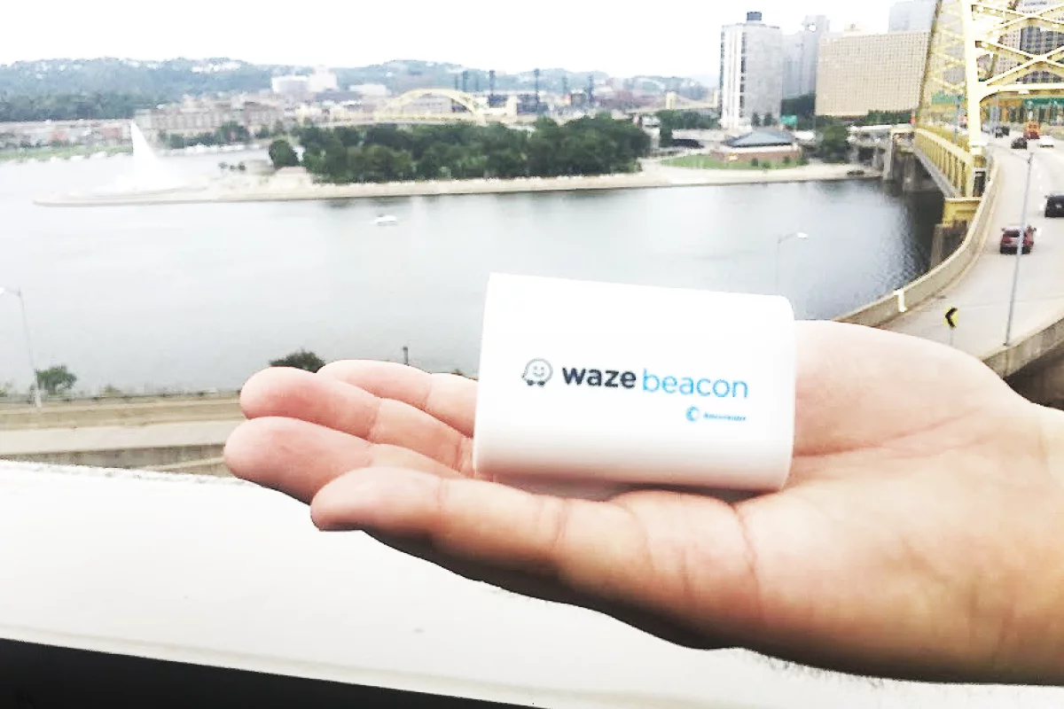 Waze Beacons are battery-powered wireless transmitters that can be installed in tunnels to send navigation signals directly to a smartphone or tablet via Bluetooth when GPS satellite signals are unavailable