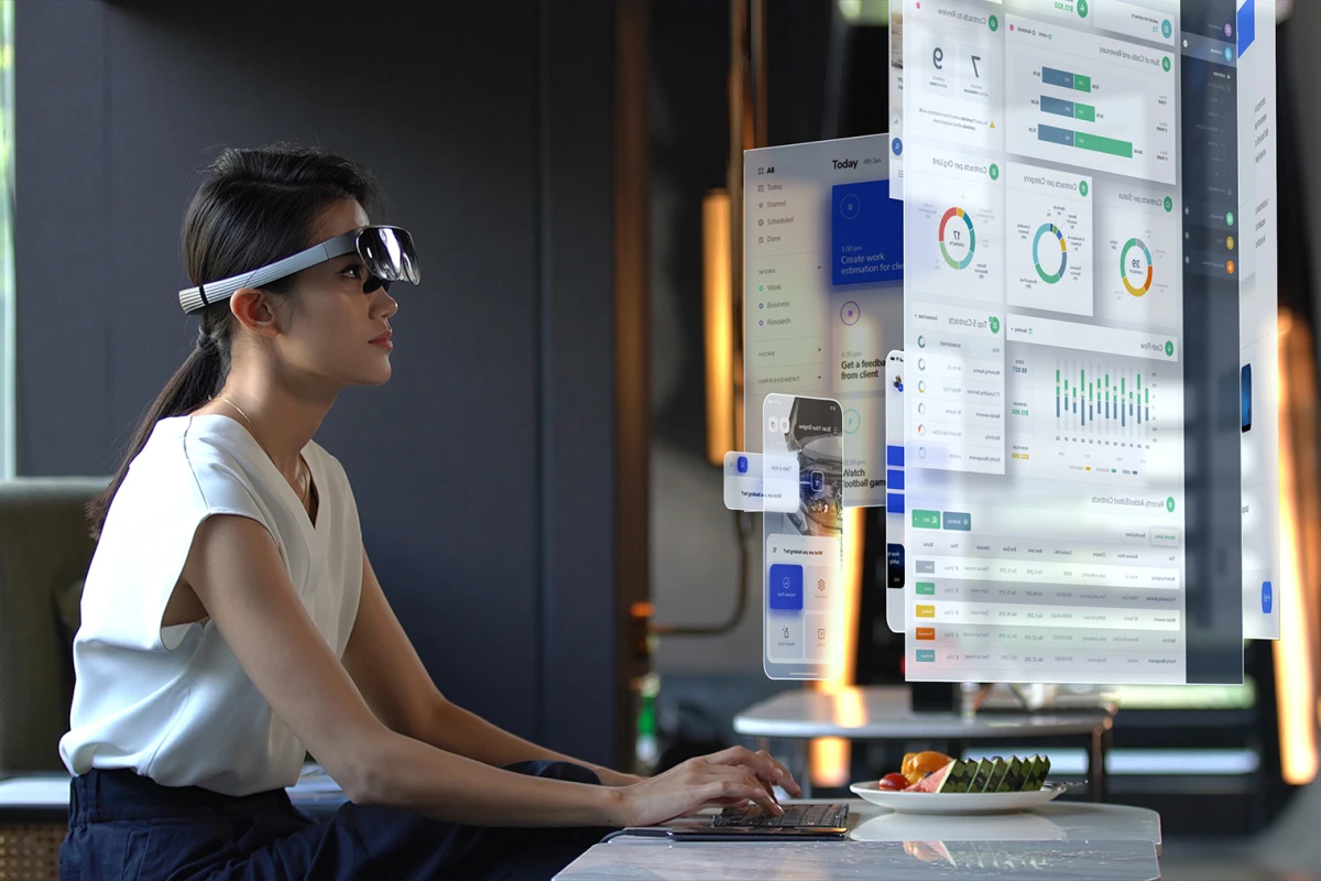 The Rokid Vision specs can plug into a phone, games console, or computer