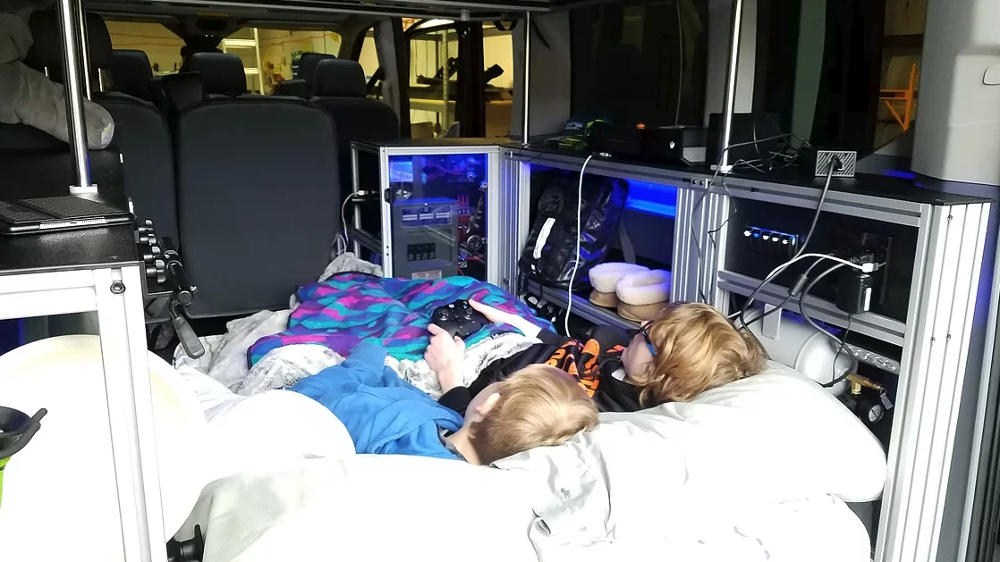Playing video games from the slide-out bed