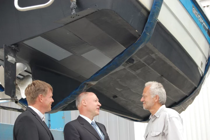 One of the test hulls, which had the electrochemical paint applied in select areas